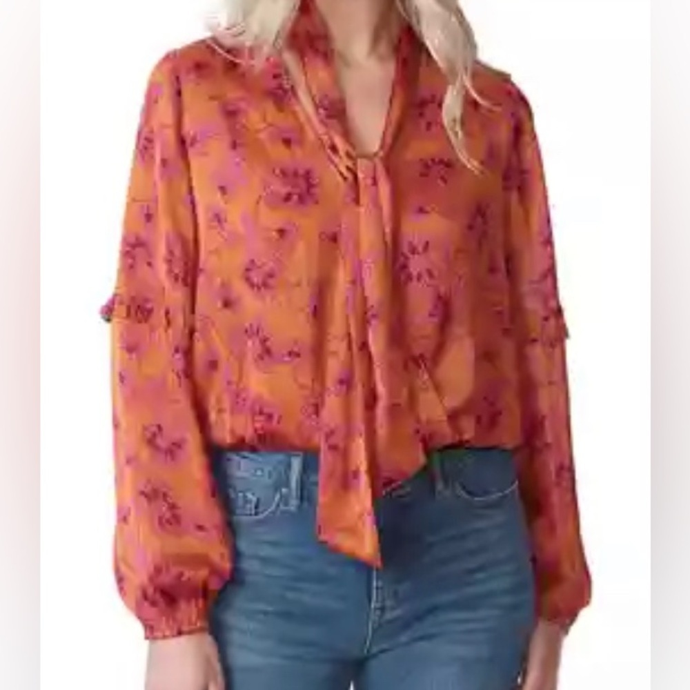 Jessica Simpson Orange Long Sleeve Tie Front Crop Blouse